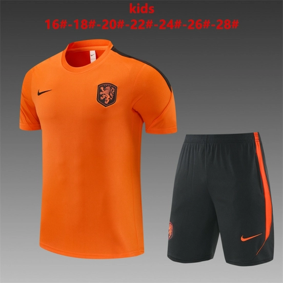 26/27 Kids Netherlands Home Orange Short Sleeve + Soccer Shorts