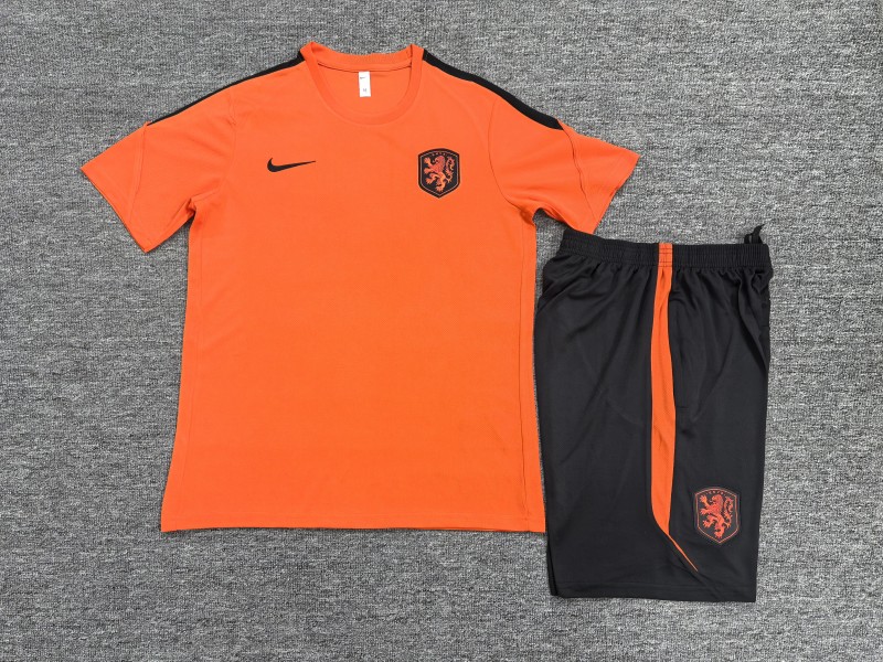 26/27 Kids Netherlands Home Orange Short Sleeve + Soccer Shorts