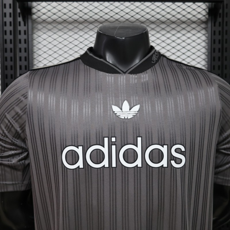 Player Version 2026  Adidas Originals Retro Style Charcoal Grey Stripe Football Jersey