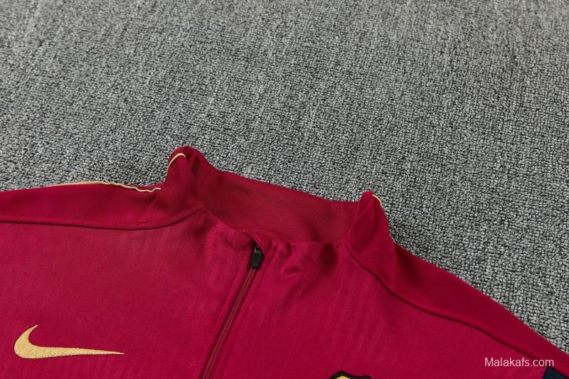 26/27 Barcelona Red & Black Half Zipper Jacket Tracksuit + Long Pants