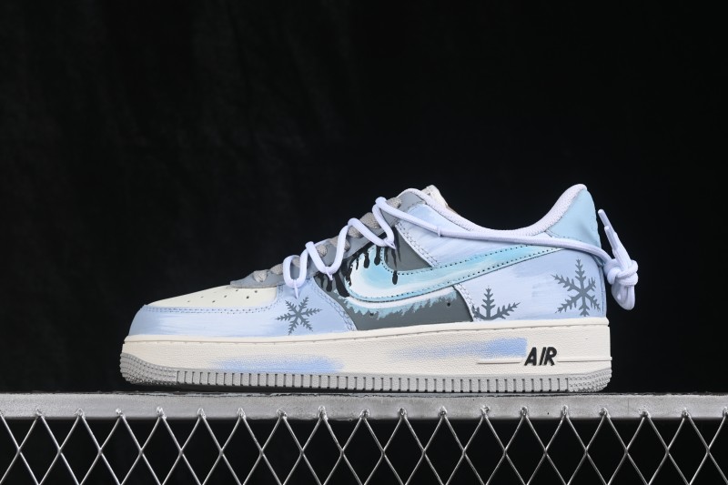 Nike Air Force 1 '07 Low Icefield Snowfall Hand-Painted Sneakers with Frosted Snowflake Design - DO7417-199