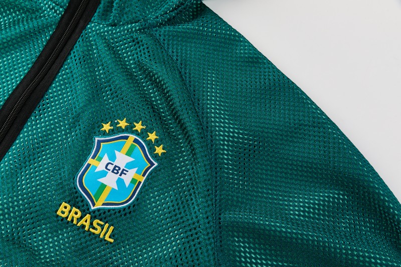 26/27 Brazil  Green Mesh Anthem Full Zipper Hooded Windbreaker Jacket