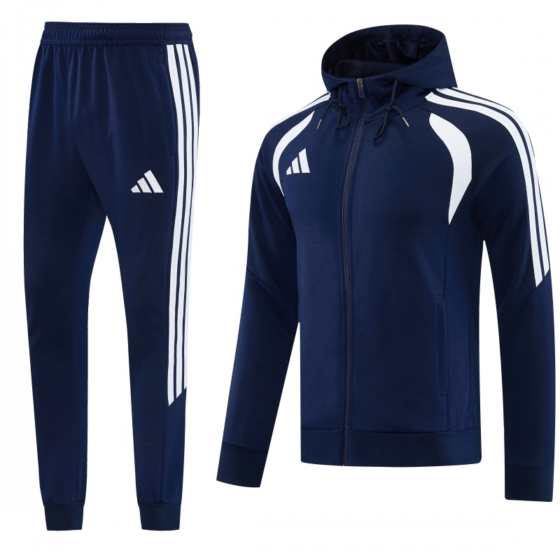 26/27 Adidas M06  Navy Blue Full Zipper Hooded Jacket Tracksuit + Long Pants