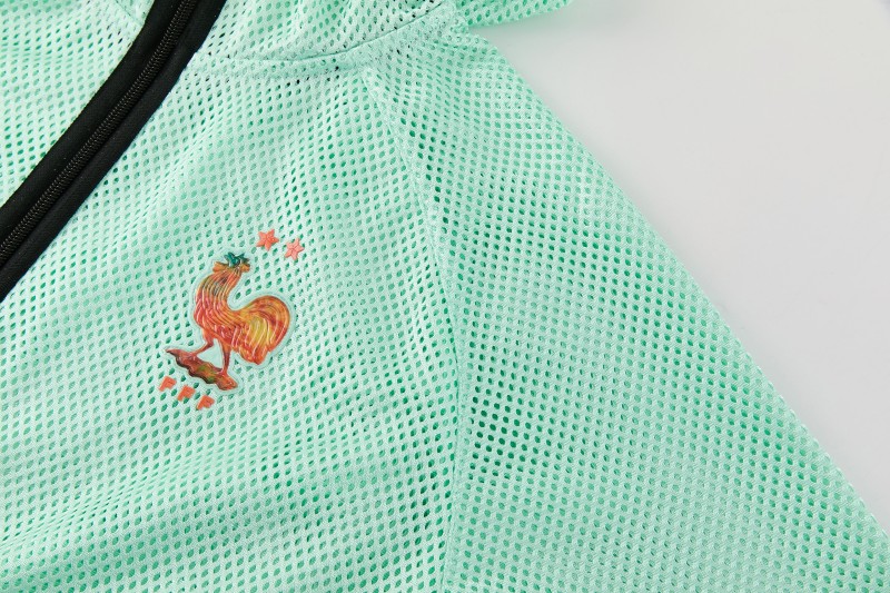 26/27 France Light Green Mesh Anthem Full Zipper Hooded Windbreaker Jacket