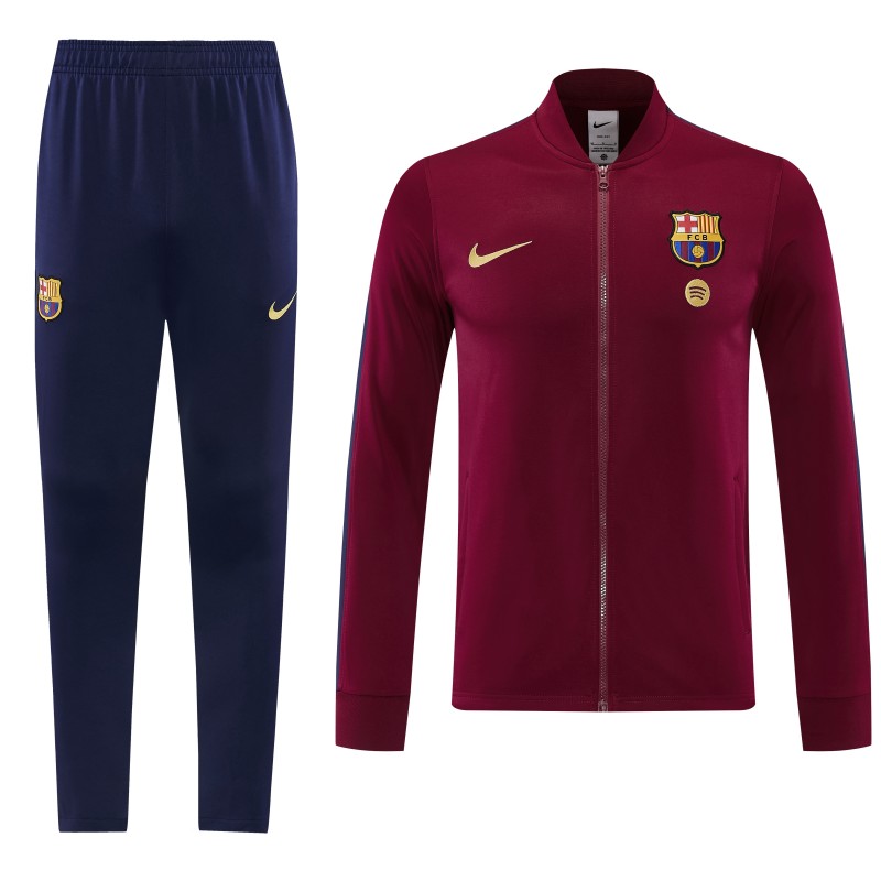 26/27 Barcelona  Dark Red Full Zipper Jacket Tracksuit + Long Pants