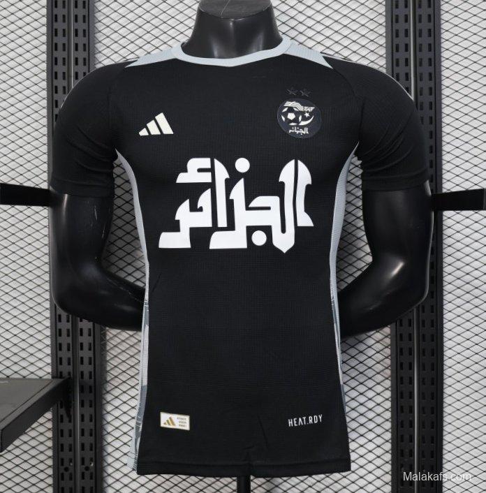 Player Version 2025 Algeria Black with White Arabic Sponsor Jersey