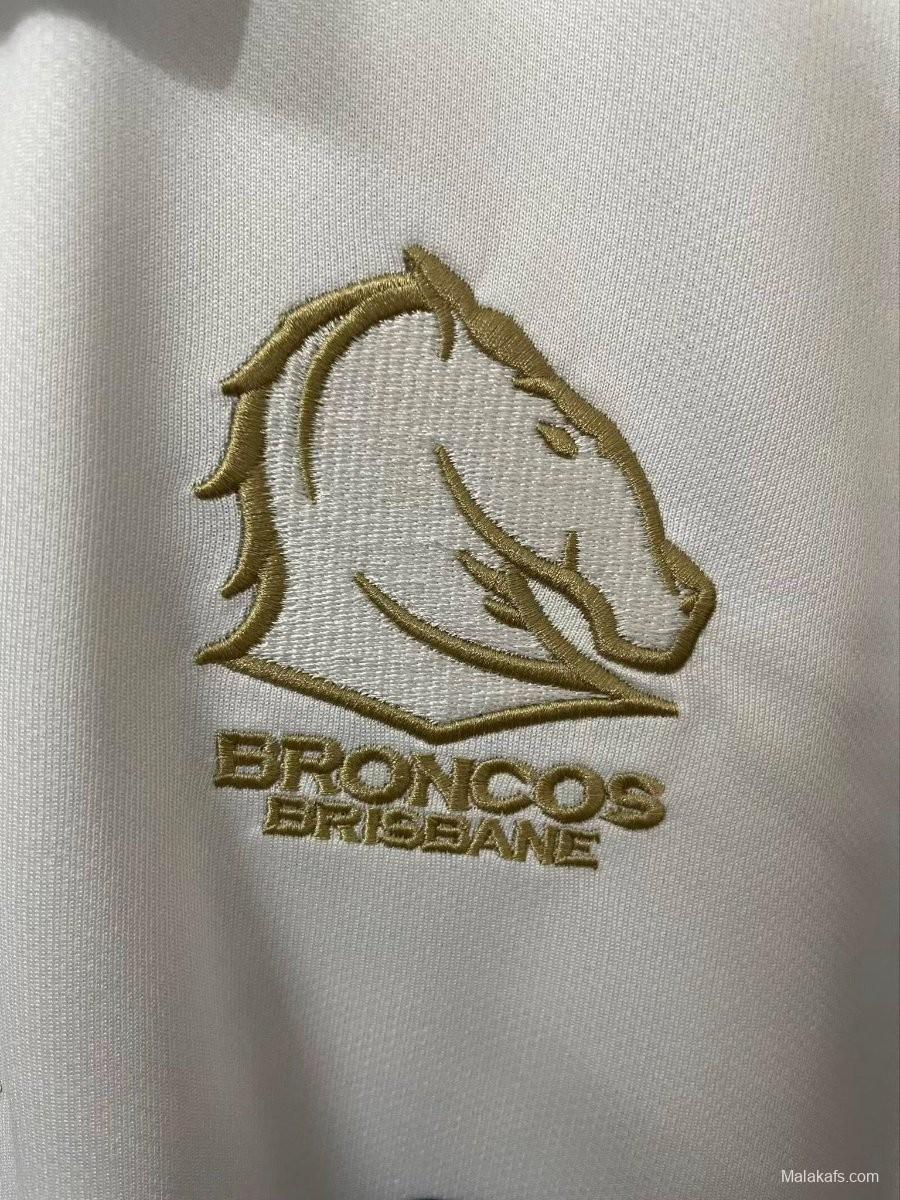 25/26 Brisbane Broncos White with Maroon Sleeves and Diagonal Geometric Stripes  Champion Jersey