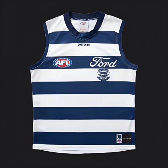 25/26 Geelong Cats Navy and White Hooped Jersey