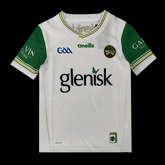 25/26 Kids Offaly GAA White with Green and Gold Trim Away Jersey