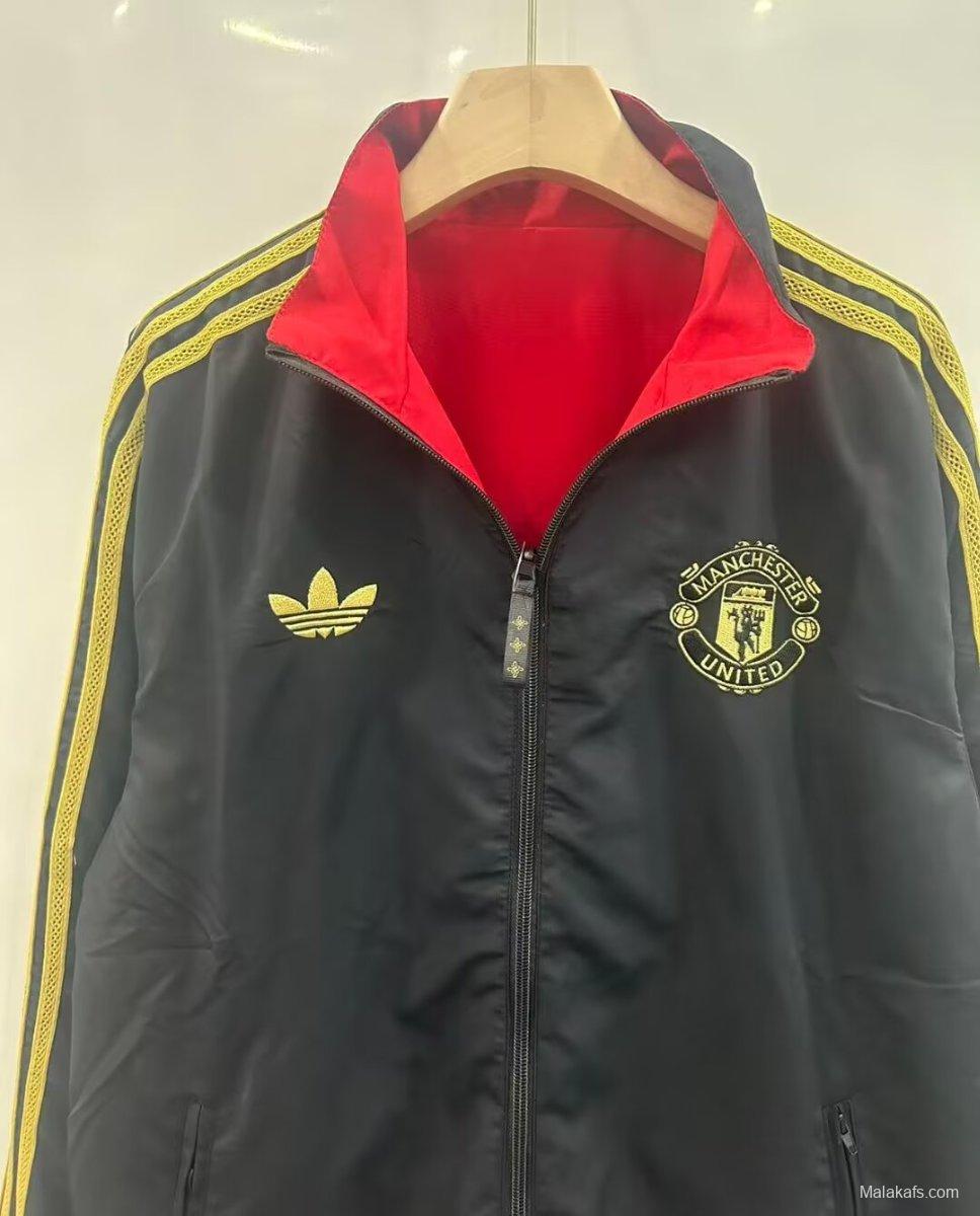 25/26 Manchester United Red/Black Reversible Full Zipper Windbreaker
