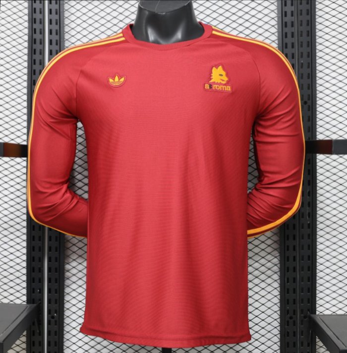 Player Version 2026 AS Roma Deep Red  84/85 Vintage Remake  Long Sleeve Home Jersey