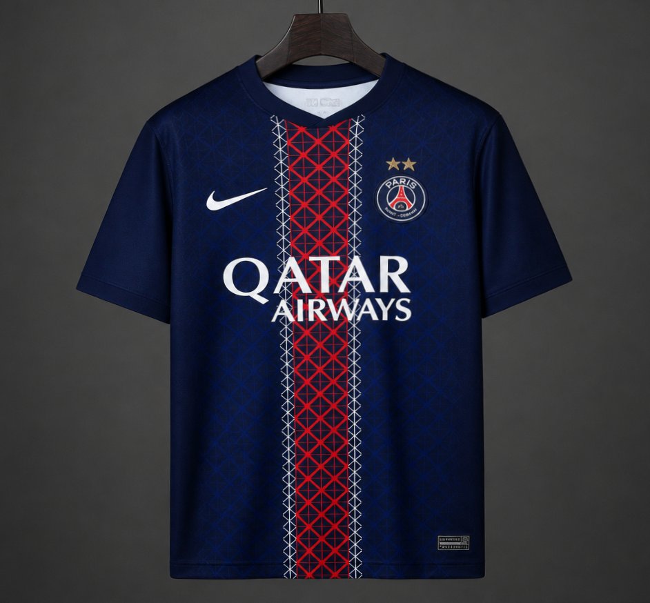2 Stars 25/26 PSG Home Jersey With Back 2 Back Champion Printing