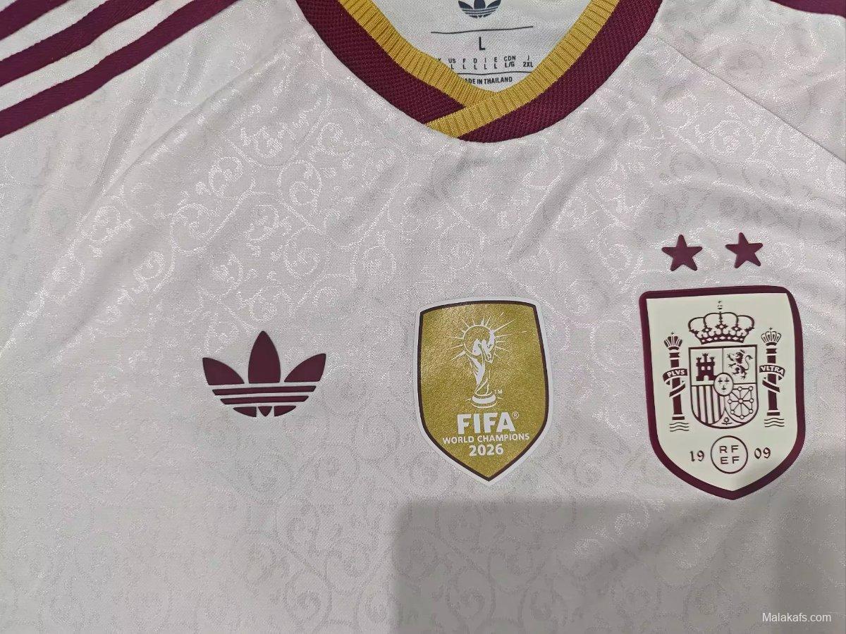 2 Star Player Version 2026 Spain Away White Jersey With Champion Patch