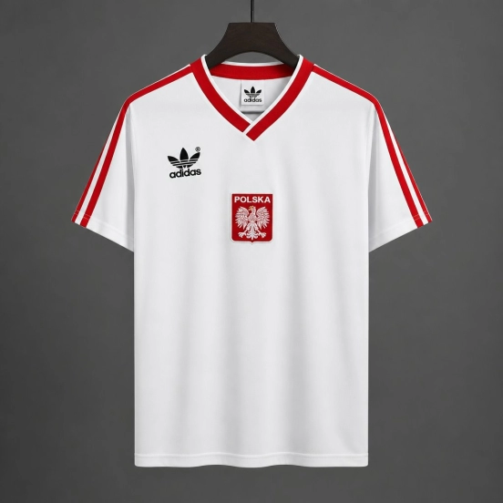 Retro 1982 Poland White with Red Stripes Home Jersey