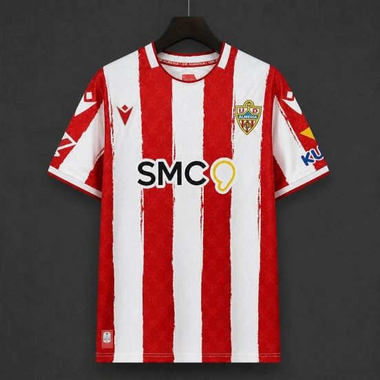26/27 UD Almería Red & White Brush Stripes Home Jersey