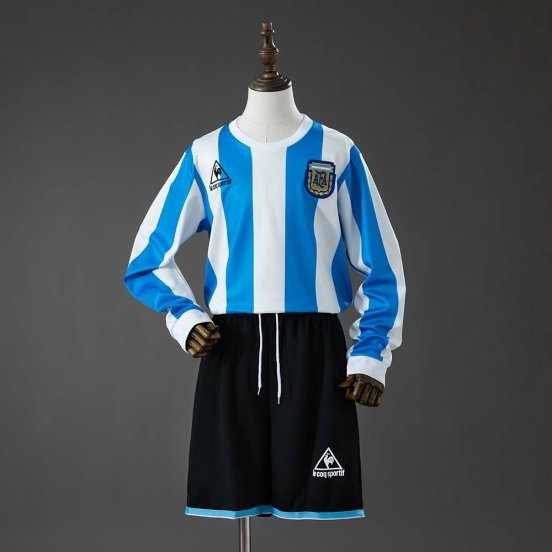 Retro Kids 1986 Argentina Home Long Sleeve Jersey